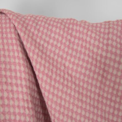 Pellavakangas harmaa-lila kuviollinen pesty, soveltuu vaatteiden ja kodintekstiilien ompeluun