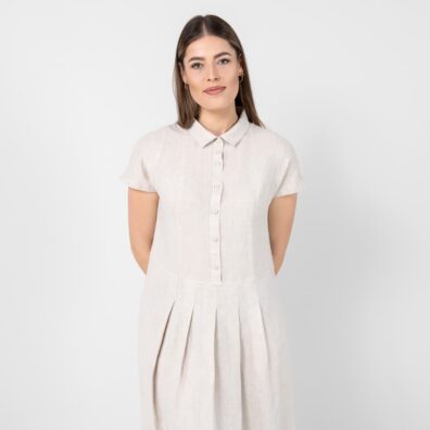 NICOLE beige pellava mekko, lyhyet hihat