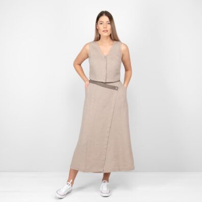 BRITTANY ruskea pellavaliivi ja samasta kankaasta valmistettu hame