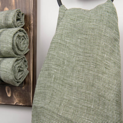 Pellava pyyhe sammaleenvihreä ruudullinen pehmeä joustava