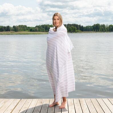 Puolipellava rantapyyhe beige raidallinen