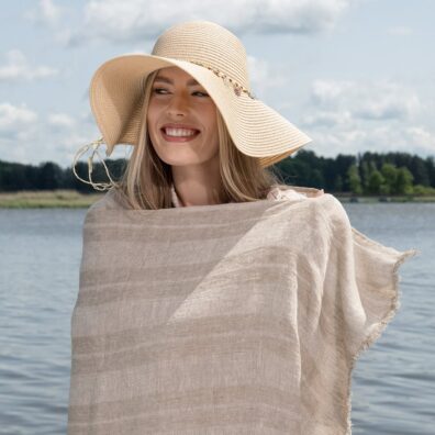 Pellava rantapyyhe beige raidallinen