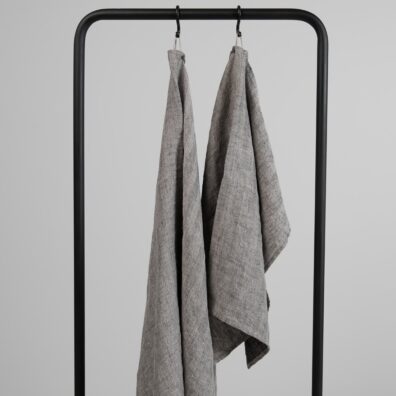 Pellava pyyhe musta-luonnonharmaa kalanruotokudos