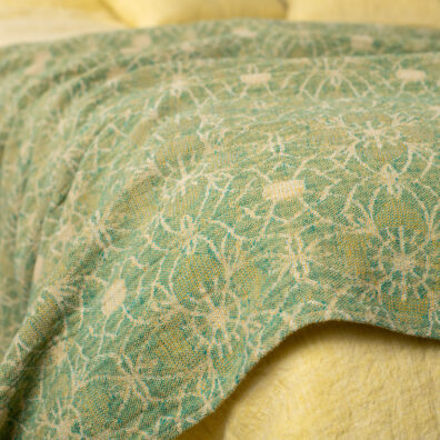 CITRUS keltainen pellava vuodevaatteet ja vihreä huopa FLORE