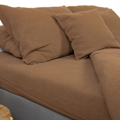 NUTELA suklaanruskea puolipellavainen lakana / muotoonommeltu lakana