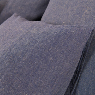 BORA beige - tummansininen melange pellavaa-puuvillaa vuodevaatteet