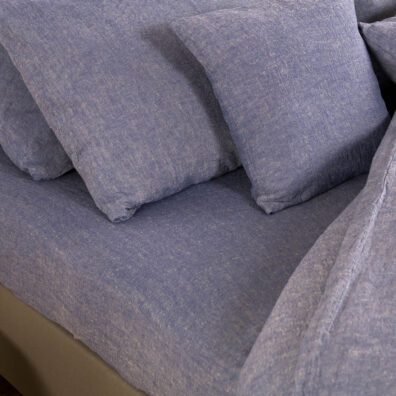 MALTA beige - tummansininen melange puolipellavainen lakana / muotoonommeltu lakana