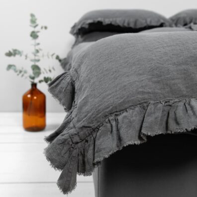 PROVANCE tummanharmaa pellavainen pussilakana vetoketjusuljenta