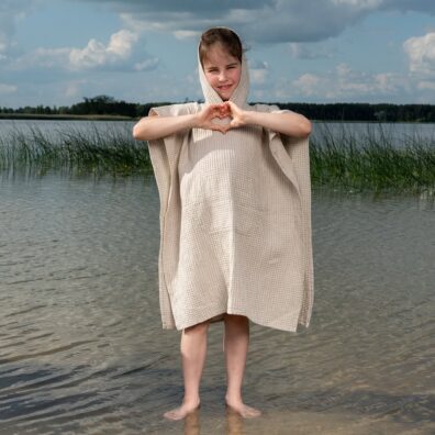 Puolipellava poncho valkoinen-luonnonharmaa melanssi