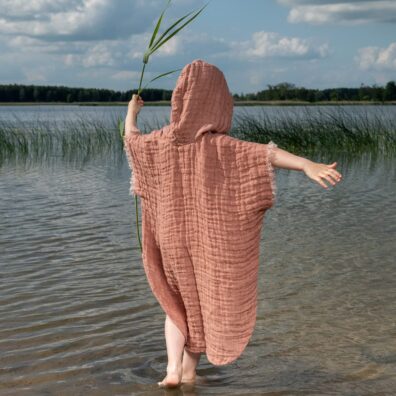 Pellava poncho ruskea, kaksipuolinen kangas