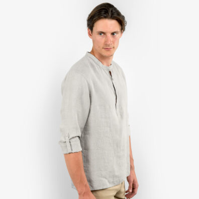 MARTIN pellava miesten paita beige, hihat voidaan kääriä ylös ja niiden pituutta säätää napeilla.