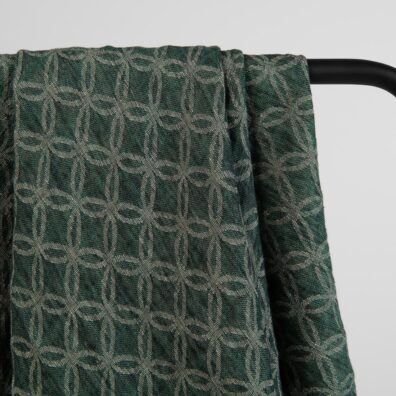 VIRGO vihreä pellava kaulaliina, kaksikerroksinen jacquard geometrisella kuviolla