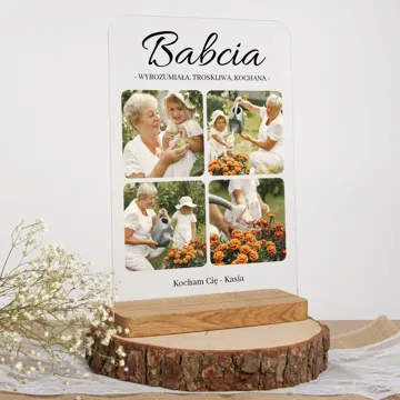 Zdjęcie na szkle dla Babci statuetka z dedykacją A4