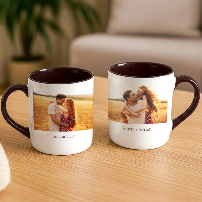 Personalizowany kubek ze zdjęciem podpisem czarny środek i uchwyt