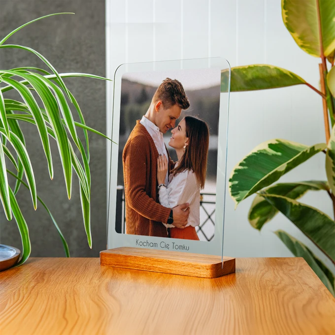 Ramka z Twoim zdjęciem i tekstem na szkle akrylowym zdjęcie na szkle A4