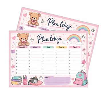 Plan lekcji duży A4 dla dziewczynki różowy - zestaw 2 sztuki
