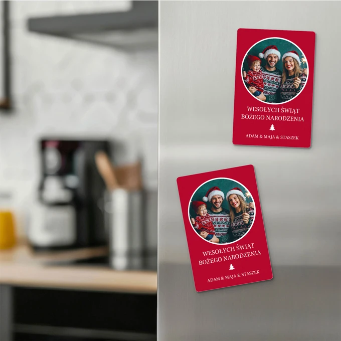 Świąteczny magnes z Twoim zdjęciem i tekstem 7x10 cm wykończenie matowe
