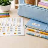 Wodoodporne naklejki imienne na przybory szkolne arkusz 58 sztuk emoji uśmiech