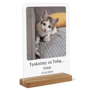 Pamiątka po kocie statuetka ze zdjęciem na szkle A4