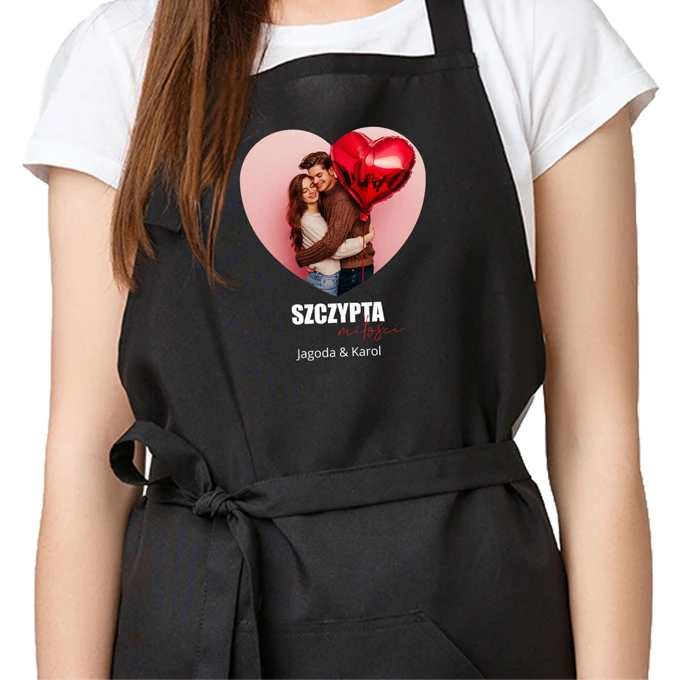 Fartuch z własnym nadrukiem zdjęciem na Walentynki prezent dla pary