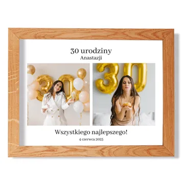 Prezent na 30 urodziny personalizowany plakat ze zdjęć w drewnianej ramie 40x30 cm