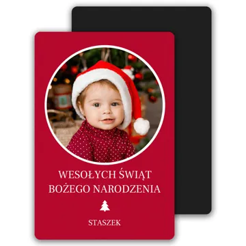 Świąteczny magnes z Twoim zdjęciem i tekstem 7x10 cm wykończenie matowe