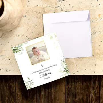 Personalizowana kartka ze zdjęciem dziecka na podziękowania dla chrzestnych na chrzest