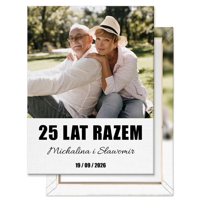 Prezent na 25 rocznicę ślubu obraz ze zdjęcie na płótnie z Twoim tekstem 30x40 cm