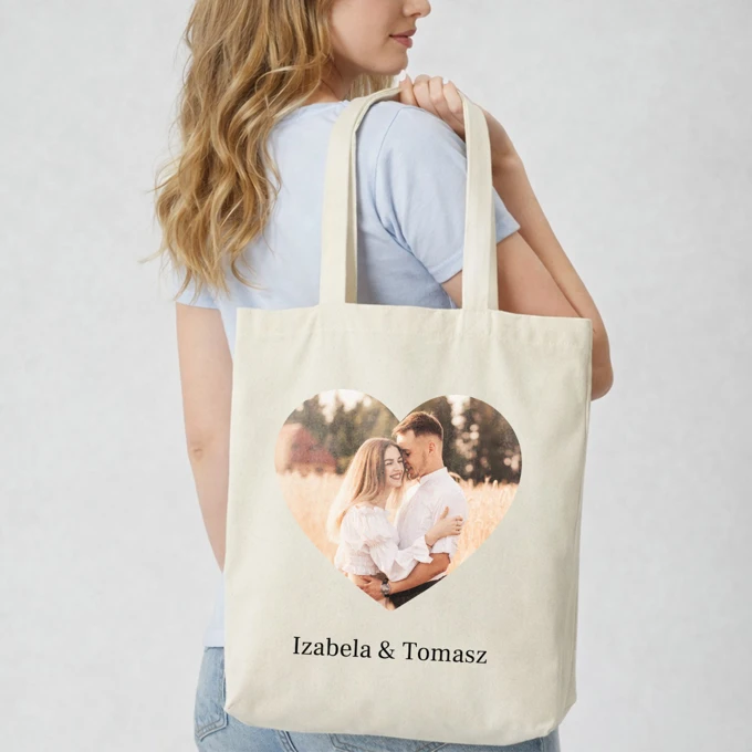 Bawełniana torba na prezent dla pary Twoje zdjęcie imiona