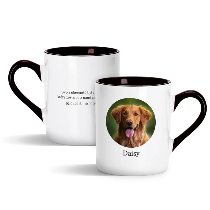Kubek ze zdjęciem Twojego zwierzaka pamiątka po psie kocie z czarnym wnętrzem