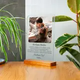 Statuetka ze zdjęciem prezent dla chłopaka na Dzień Chłopaka z życzeniami na szkle A4