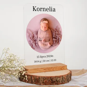 Druk na szkle prezent dla noworodka metryczka ze zdjęciem A4