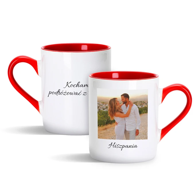 Kubek z Twoich zdjęć z podpisem czerwony
