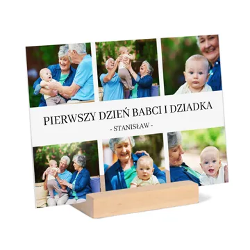Pierwszy Dzień Babci i Dziadka kolaż zdjęć na szkle z dedykacją prezent dla Dziadków  21x15 cm