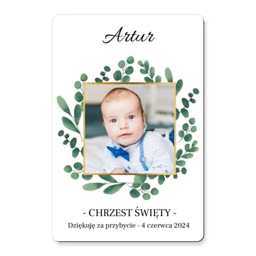 Personalizowany magnes ze zdjęciem dziecka na podziękowanie dla gości chrzest 10x15 cm