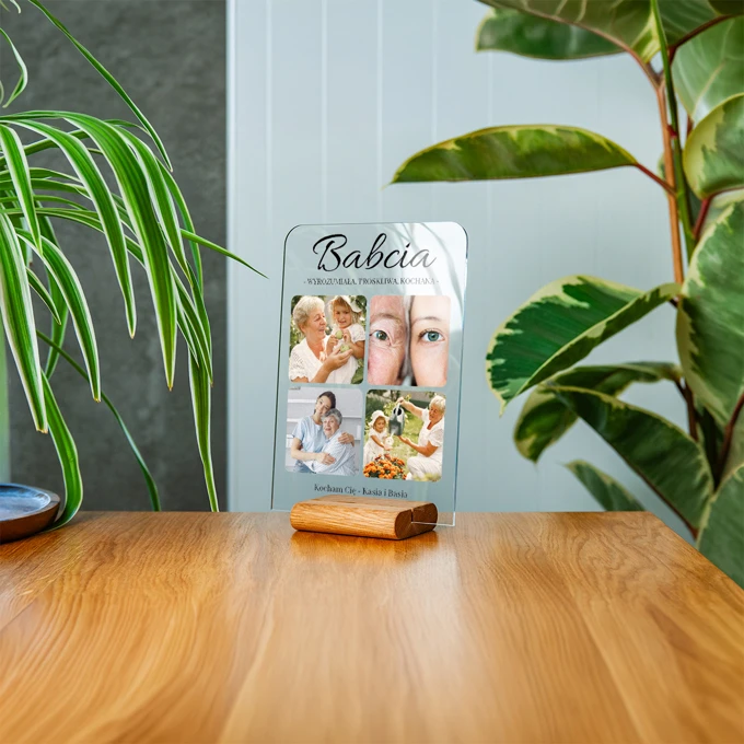Zdjęcie na szkle dla Babci statuetka z dedykacją A5