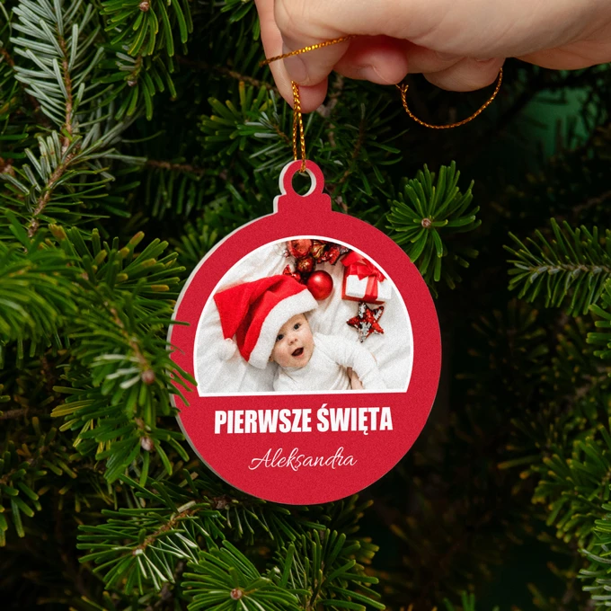Bombka na choinkę ze zdjęciem imieniem Moje Pierwsze Święta