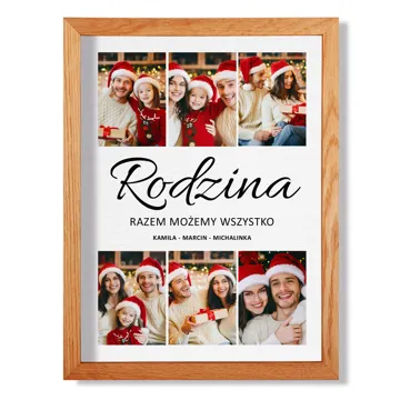 Fotoobraz na płótnie Rodzina własny tekst imiona kolaż zdjęć w drewnianej ramie 30x40 cm