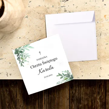 Personalizowana kartka pamiątka na chrzest z imieniem dziecka biały krzyż