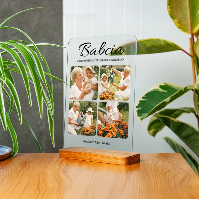 Zdjęcie na szkle dla Babci statuetka z dedykacją A4