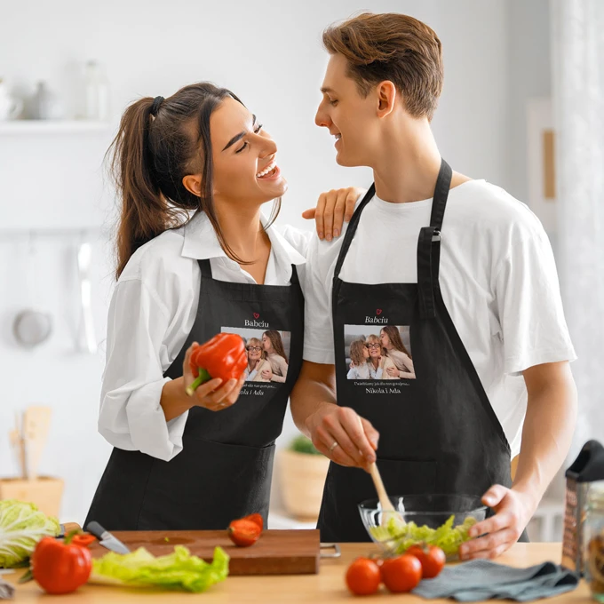 Personalizowany fartuch kuchenny Prezent na Dzień Babci ze zdjęciem od wnuków
