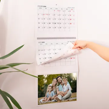 Fotokalendarz trójdzielny z Twoim zdjęciem XL długi planer ścienny z zawieszką 71 cm