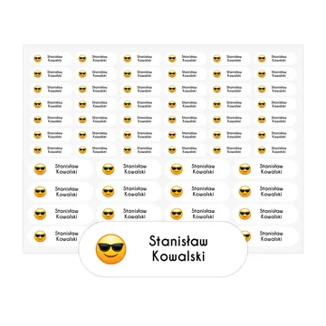 Naklejki imienne arkusz 58 sztuk własny tekst grafika emoji okulary