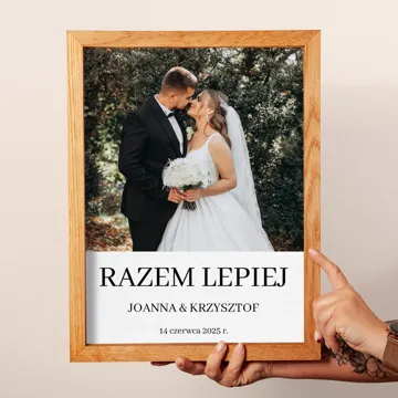 Prezent na ślub pamiątka ślubna obraz ze zdjęcia na płótnie w drewnianej ramie 30x40 cm