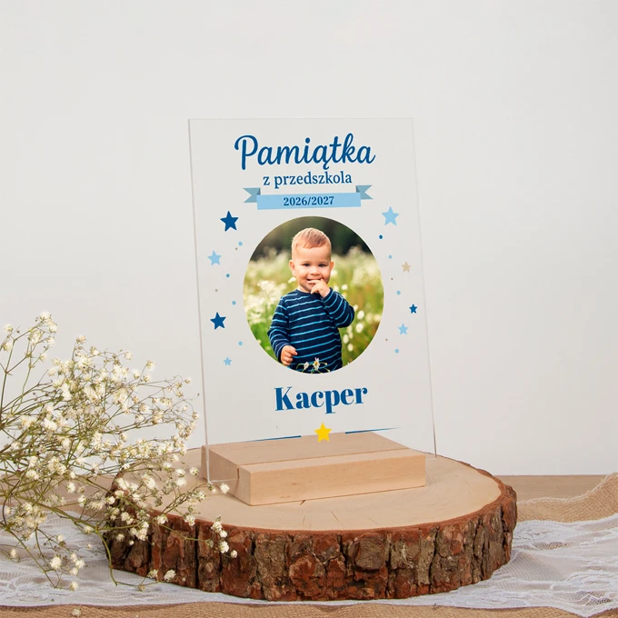 Personalizowana statuetka dla dziecka ze zdjęciem i imieniem pamiątka z przedszkola