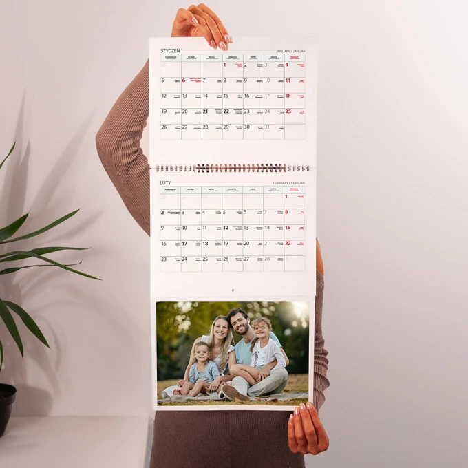 Fotokalendarz trójdzielny z Twoim zdjęciem XL długi planer ścienny z zawieszką 71 cm