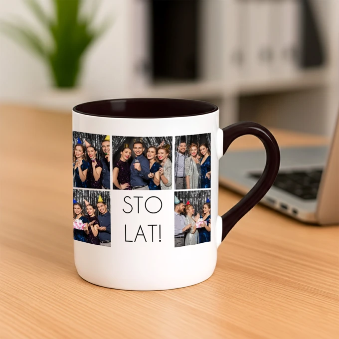 Kubek ze zdjęciem na urodziny Twój nadruk z czarnym wnętrzem