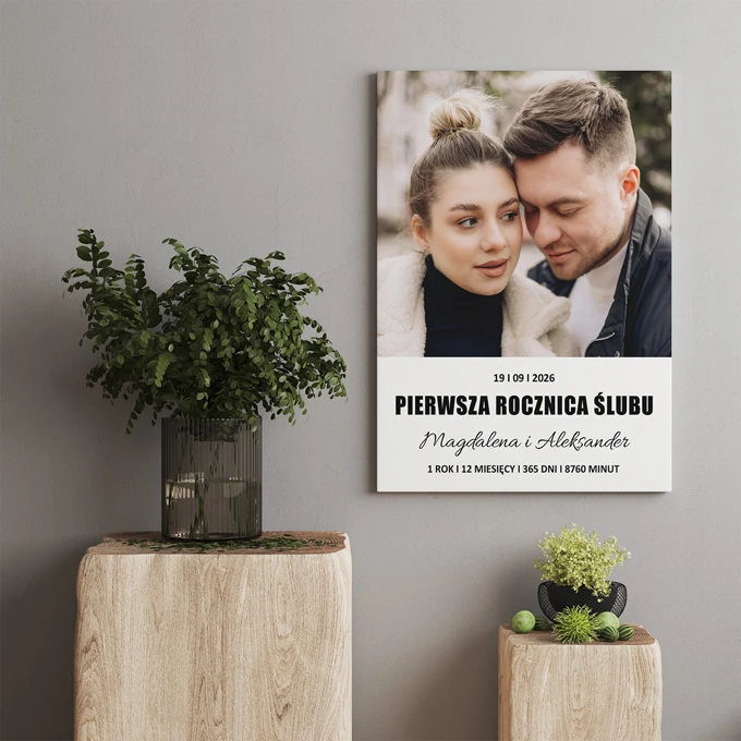 Prezent na 1 rocznicę ślubu zdjęcie na płótnie 30x40 cm Twój tekst imiona