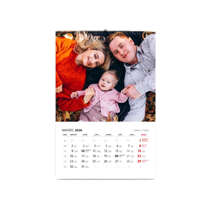 Personalizowany kalendarz ze zdjęciami na 2026 rok ścienny 13 stron na prezent A4