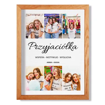 Prezent dla Przyjaciółki kolaż zdjęć na płótnie w drewnianej ramie własny tekst imiona obraz 30x40 cm
